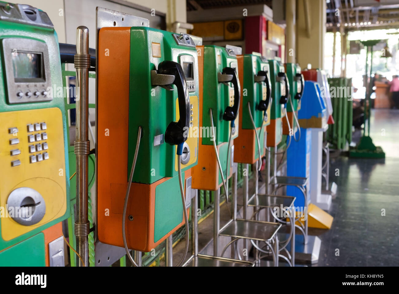 Several public phones on street Stock Photo