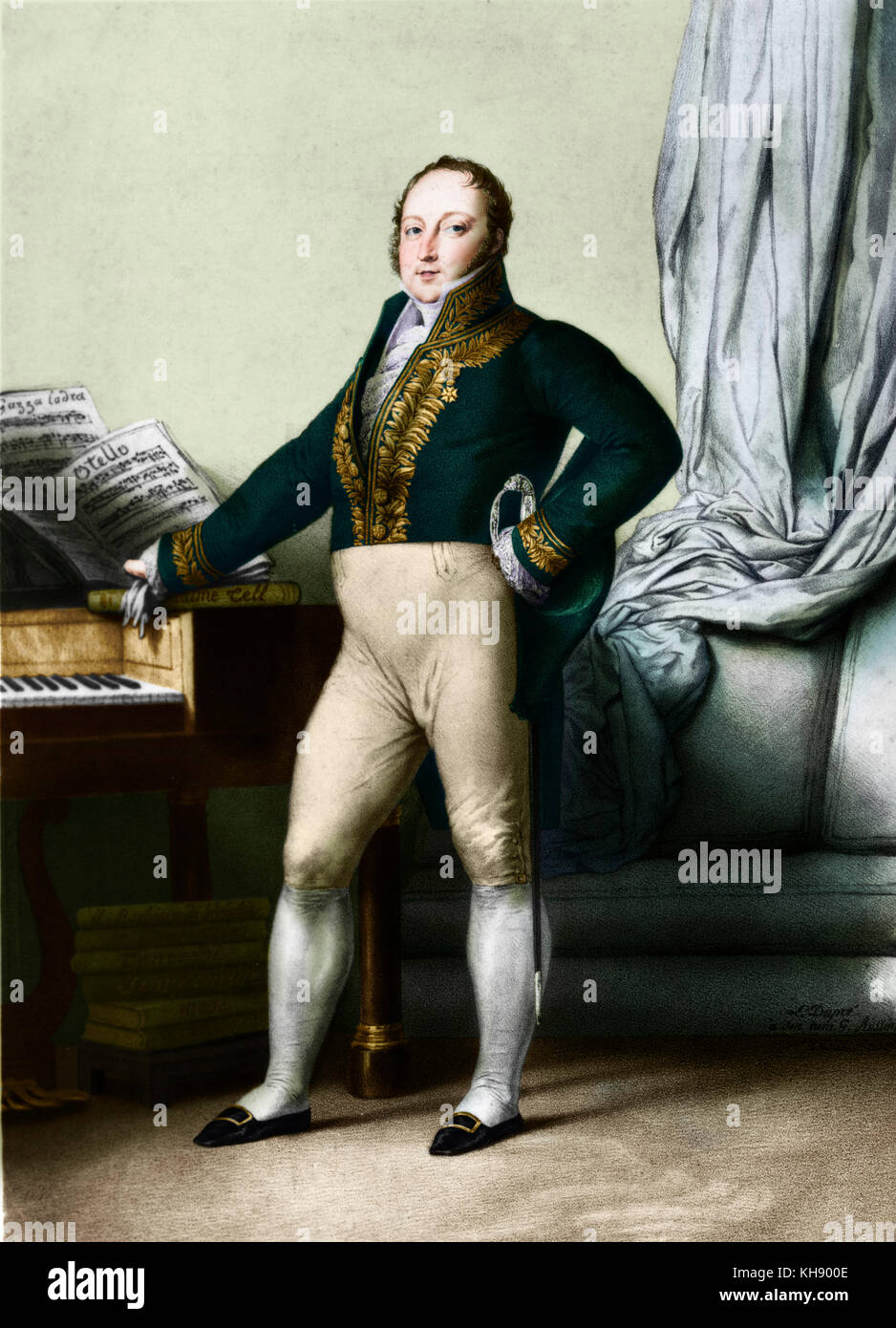 Gioacchino Rossini - portrait. After a lithograph by Dupré, 1829, Paris. Italian composer: 29 February 1792 - 13 November 1868. Stock Photo