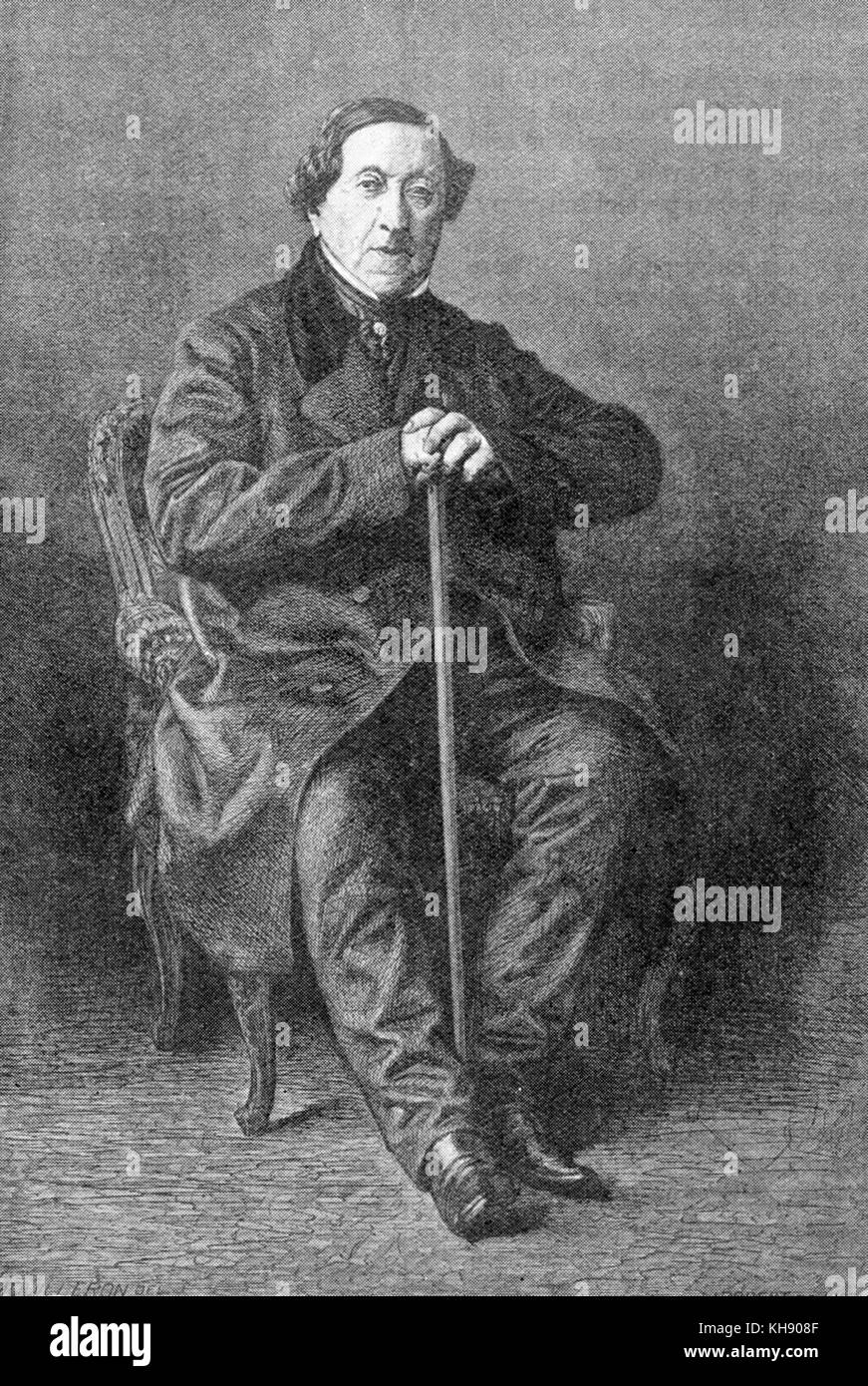 Gioacchino Rossini - portrait. A woodcut engraved by Robert in 1867 from the picture by Mouilleron. GR: Italian composer: 29 February 1792 - 13 November 1868. Stock Photo