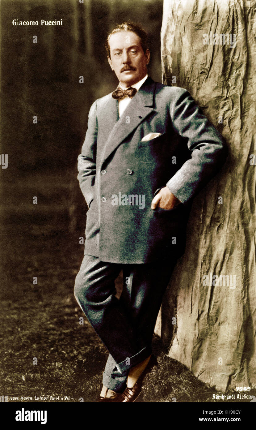 Giacomo Puccini standing. Post WW1 Berlin. Italian composer (1858-1924). Stock Photo