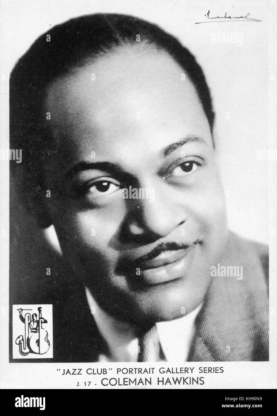Coleman Hawkins - portrait. Coleman Randolph Hawkins, American jazz (tenor) saxophonist: 21 November 1904 – 19 May 1969. No.17 in the 'Jazz Club' Portrait Gallery series. Stock Photo