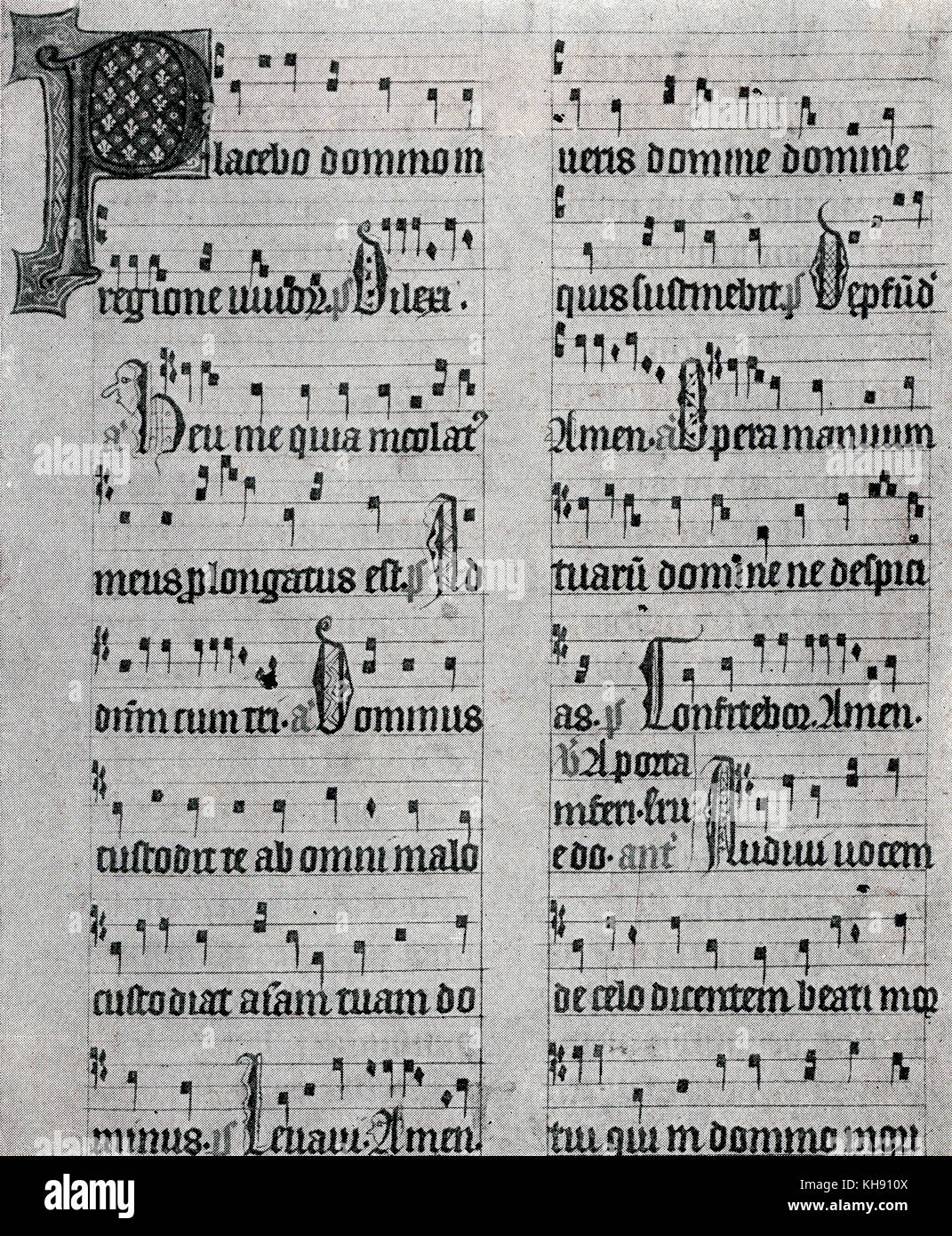 The Arundel Psalter in Roman choral-notation (final phase). Music manuscript of the 14th century. London, British Museum MS.Ar.83. Stock Photo