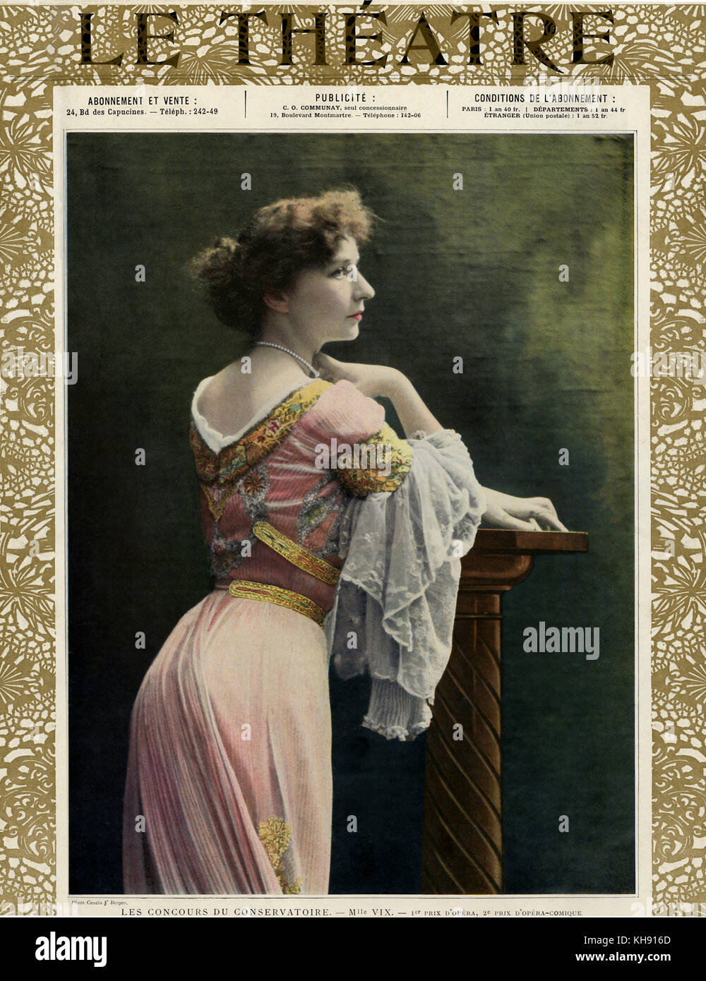 Genevieve Vix  -  published in Le Theatre journal,   11 August 1904 .  French soprano, 31 December 1879 –  25 August 1939. Creator of role of Concepción in L'heure espagnole - opera by  Maurice Ravel. Stock Photo