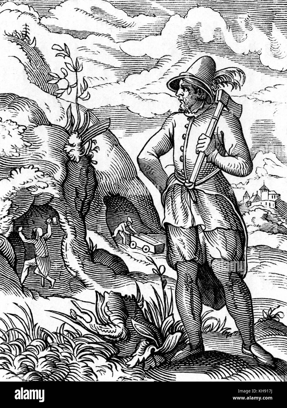 'The Miner' - from design and engraving by J.Amman, 16th century. Stock Photo