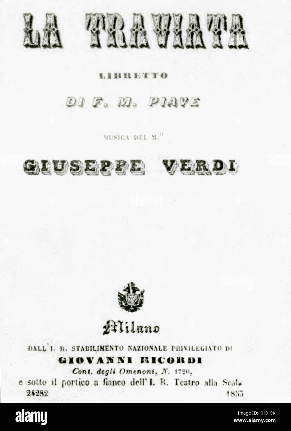 La Traviata Opera By Giuseppe Verdi Title Page Libretto - 