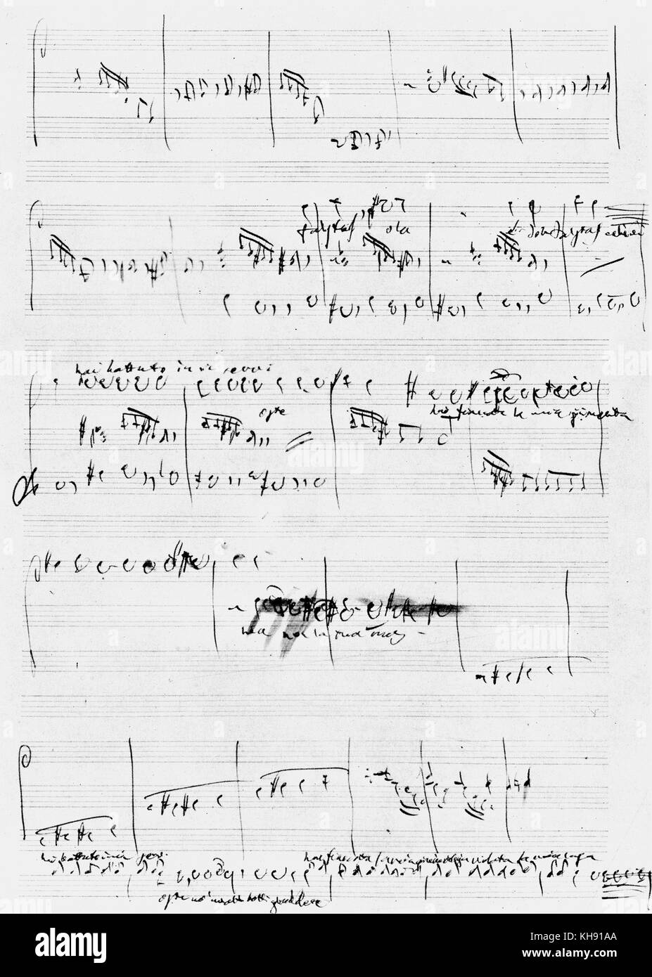 Othello  by Giuseppe Verdi -  draft page for Act 3 , 'lo prego il cielo per te con questo pianto'.  Based on play by William Shakespeare.  GV: Italian composer,  9 or 10 October 1813 - 27 January 1901. Stock Photo