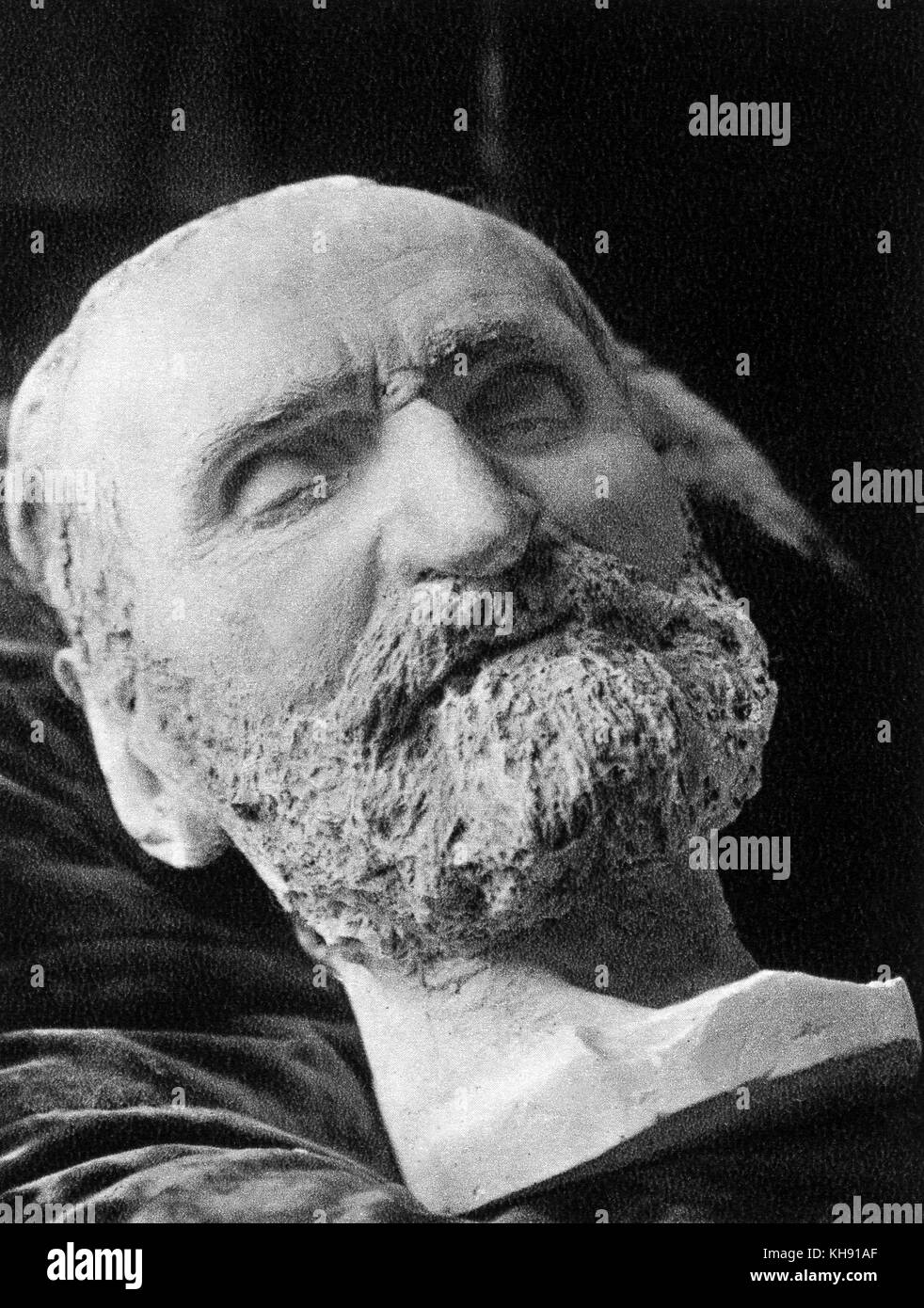 Giuseppe Verdi 's death mask - from sculpture by Emilio Quadrelli. Mask made from gesso.   Italian composer,  9 or 10 October 1813 - 27 January 1901. Stock Photo