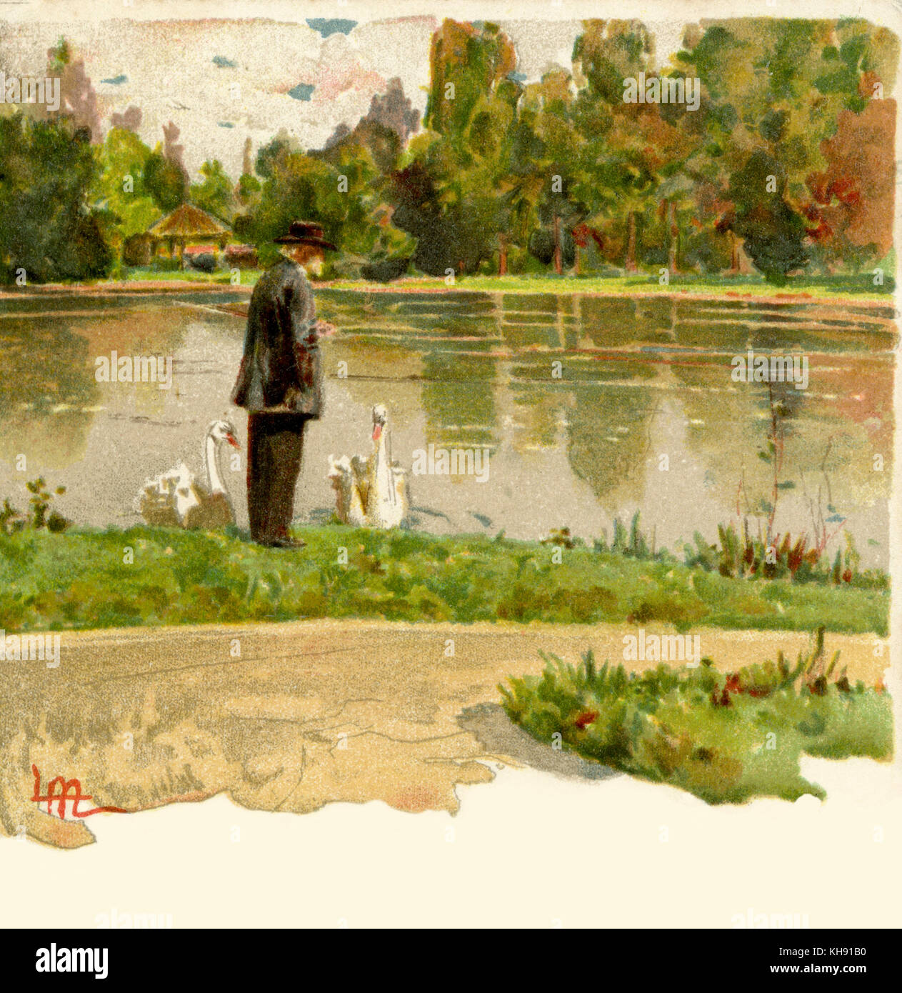 Giuseppe Verdi with the swans.   Italian composer,  9 or 10 October 1813 - 27 January 1901. Stock Photo