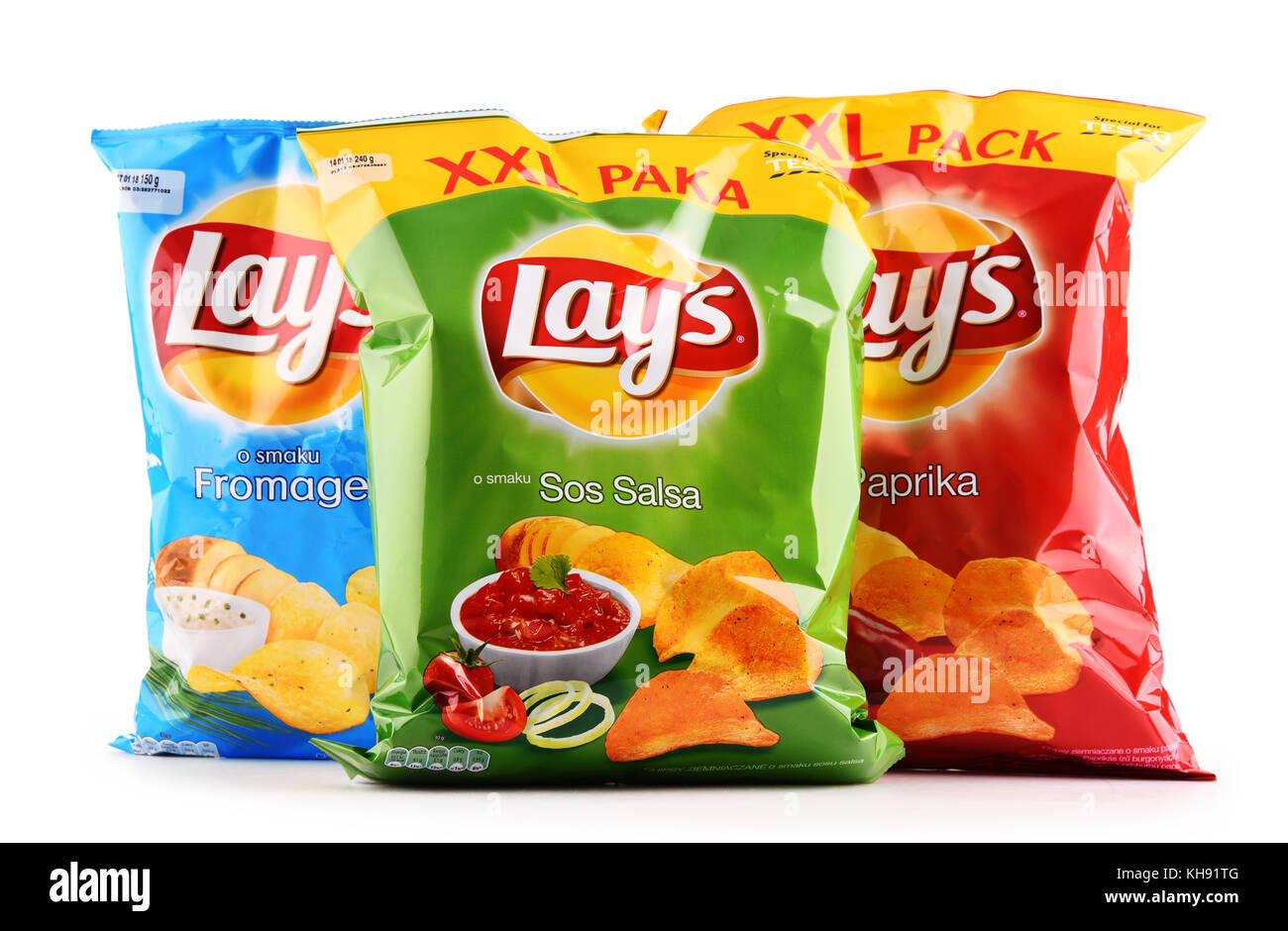 POZNAN, POLAND OCT 25, 2017 Packets of Lay's potato chips, popular Stock Photo 165541504 Alamy