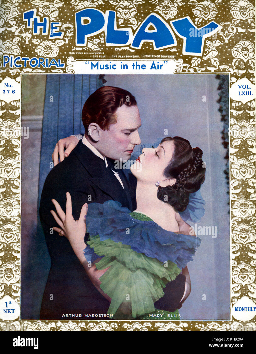 The Play Pictorial  - front cover, No. 376, Vol. LXIII, July 1933. Arthur Margetson and Mary Ellis in 'Music in the Air' -  musical written by Oscar Hammerstein II (lyrics and book) and Jerome Kern (music). Stock Photo