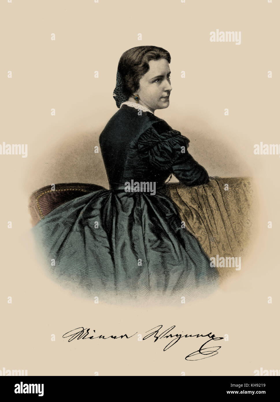 Minna Wagner - portrait of Richard Wagner 's wife.  With signature. MW, (born Wilhelmine Planer): 1809 - 1866 Stock Photo
