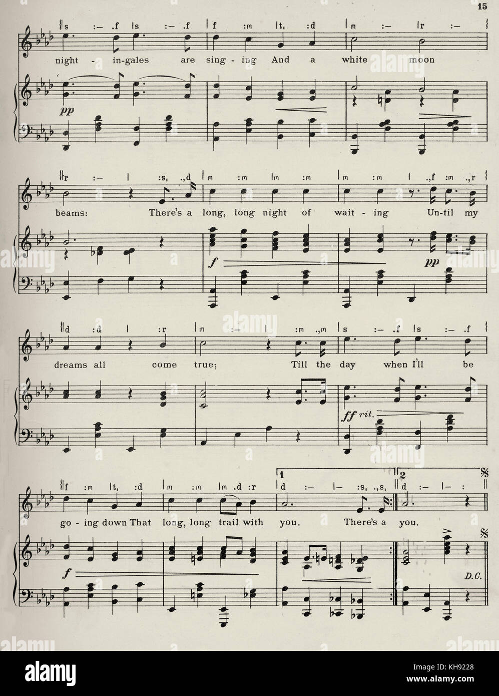 'There's a Long, Long Trail'  - song written by Stoddard King and composed by Zo Elliot. 1913. Popular during World War 1. Page 3 of 3. Stock Photo
