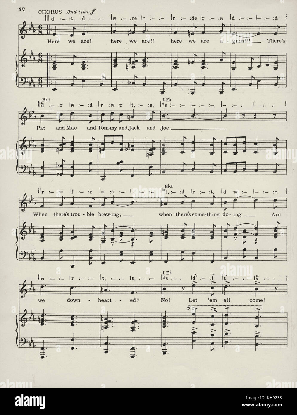 'Here We Are! Here We Are!! Here We Are Again!!!' - song written and composed by Charles Knight and Kenneth Lyle. 1914. Popular during World War One. Page 2 of 3. Stock Photo