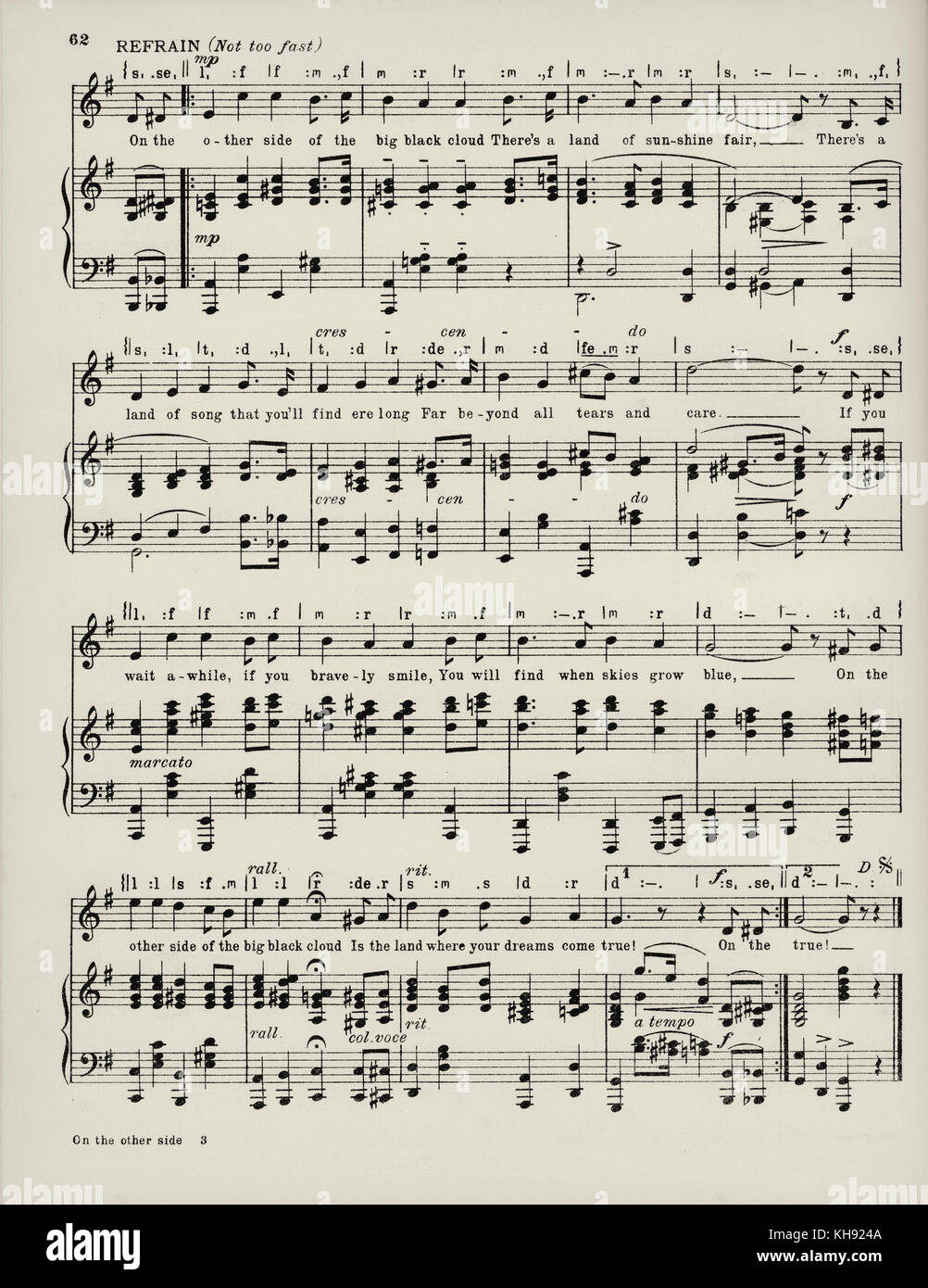 'On the Other Side of the Big Black Cloud' - song written by Edward Lockton with music by Arnold Blake. 1917. Popular during World War I. Page 3 of 3. Stock Photo