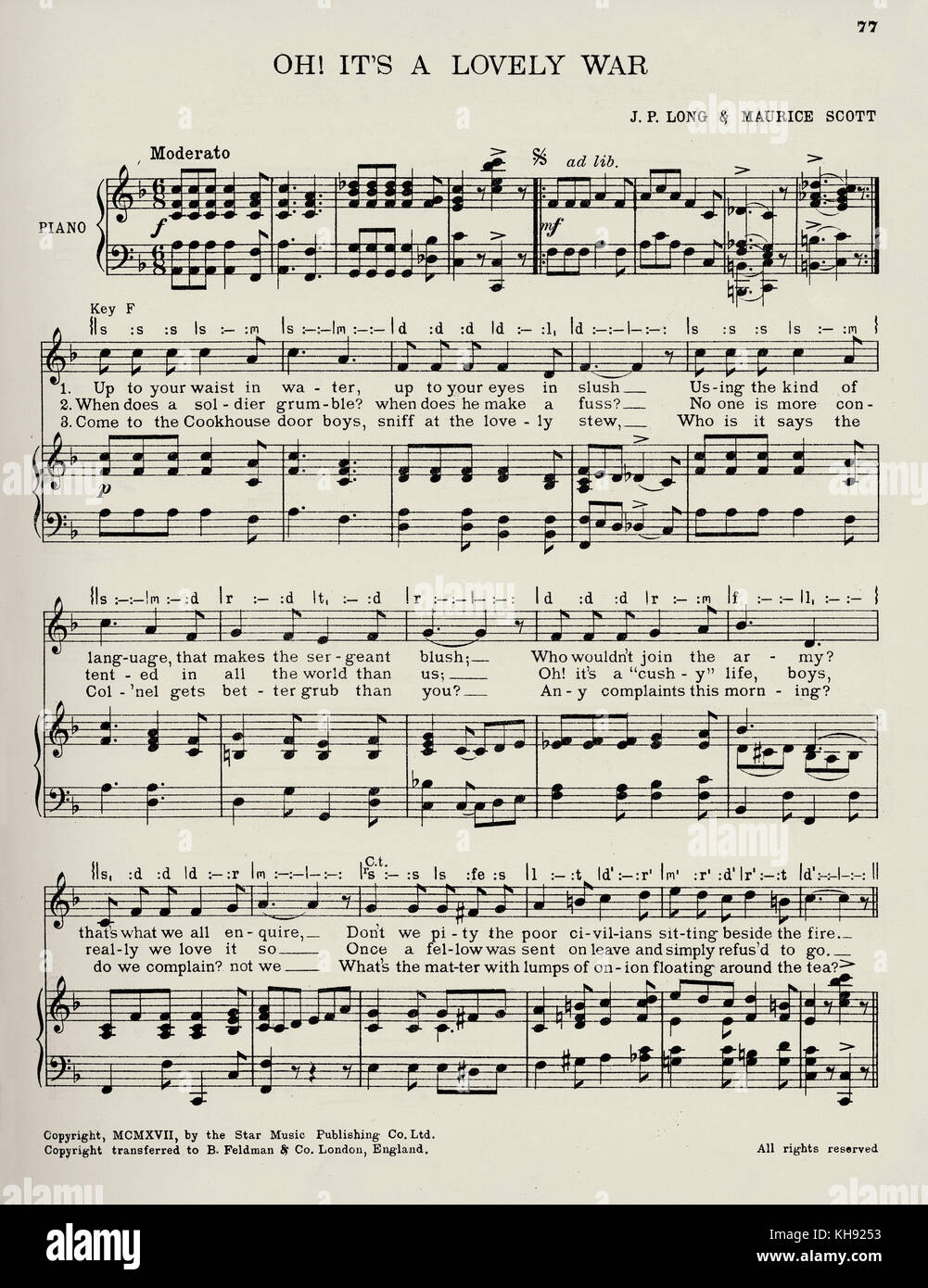 'Oh! It's a Lovely War' song popular during World War I. Composed and