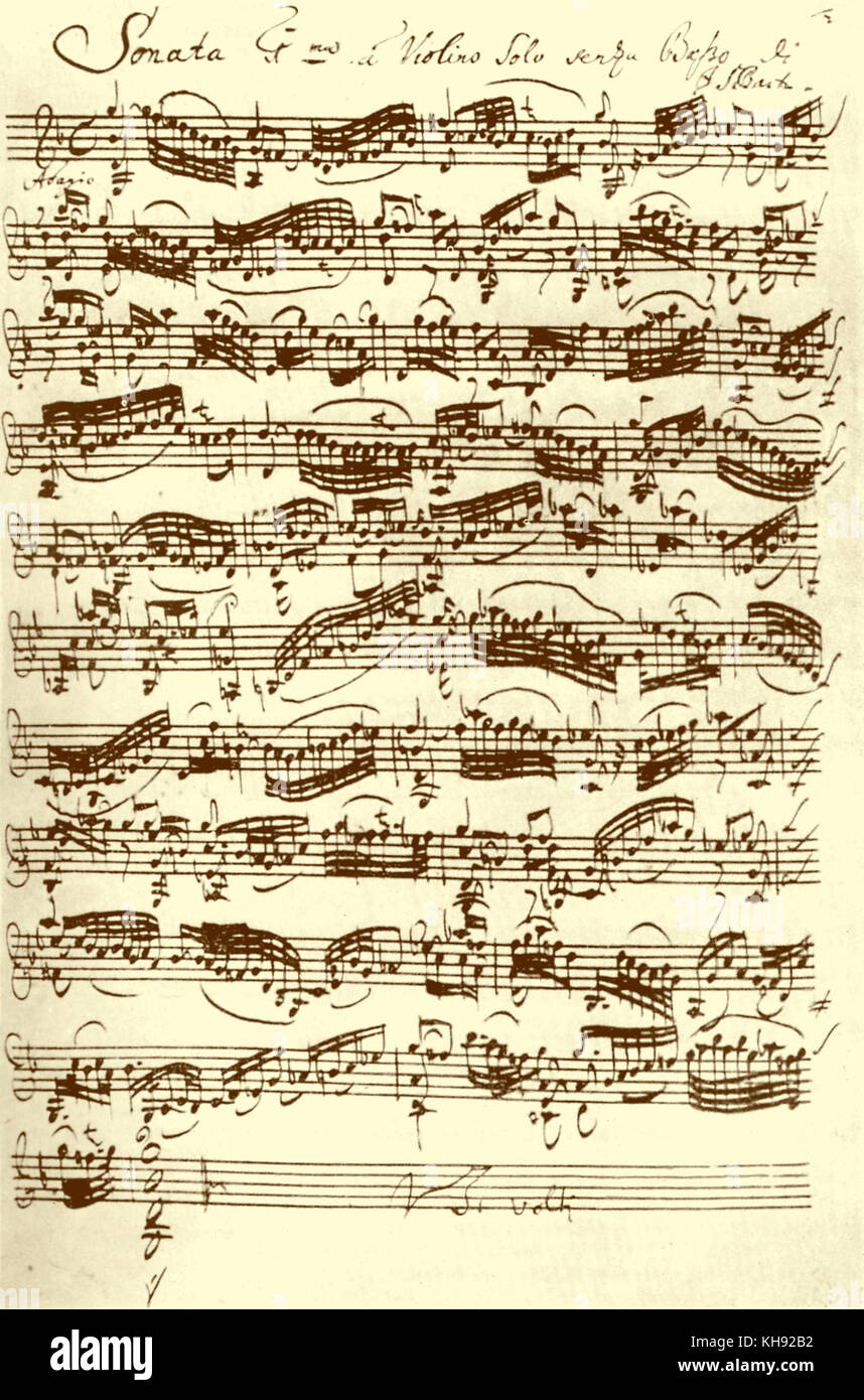 BACH, Johann Sebastian - Sonata in G Minor for Solo Violin handwritten and signed score of movement (adagio) Kothen Sonata. German composer & organist, 1685-1750 Stock Photo - Alamy