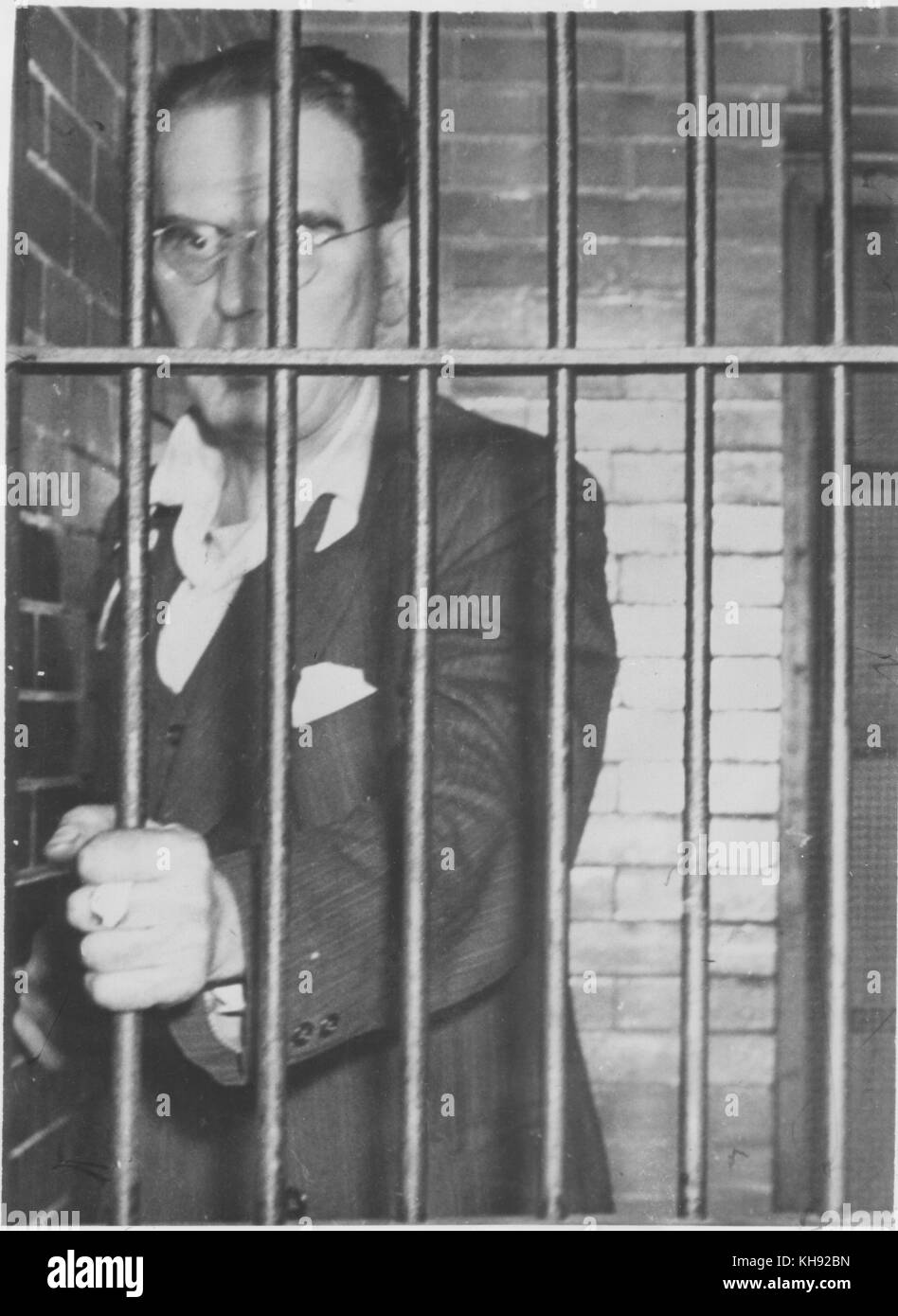 Otto Klemperer behind bars in prison in New Jersey, USA:  3 February 1941.  OK was imprisoned after a depressive fit and prior to being placed in a mental asylum. Stock Photo