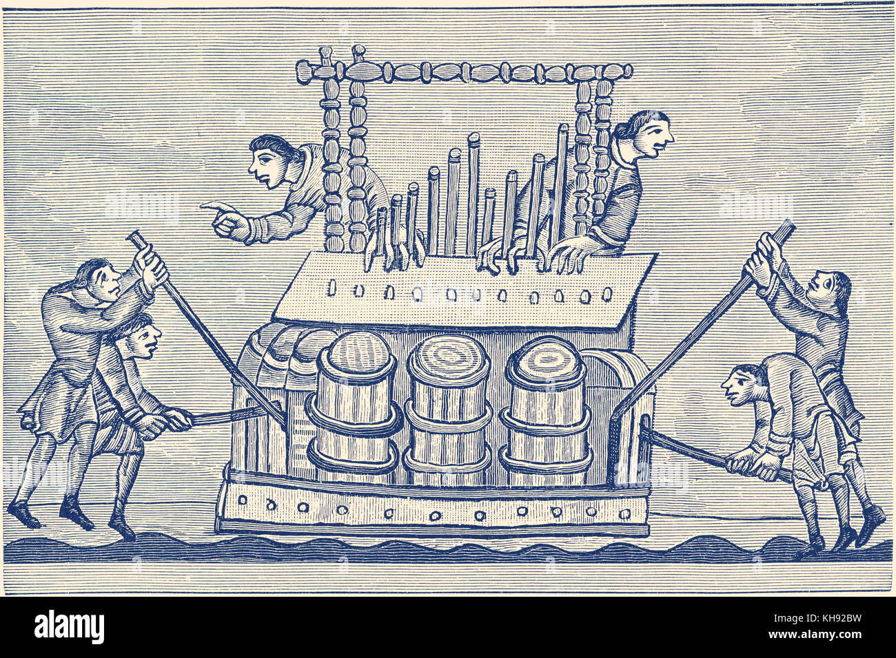 Medieval Organists (A.D. 1130 - 1174). 19th century reproduction illustration. Stock Photo