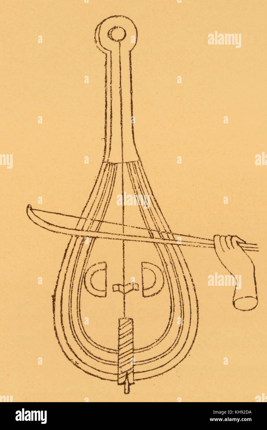 Lyra - stringed musical instrument. From illustration in manuscrip of Saint Blaise, 9th century. Stock Photo