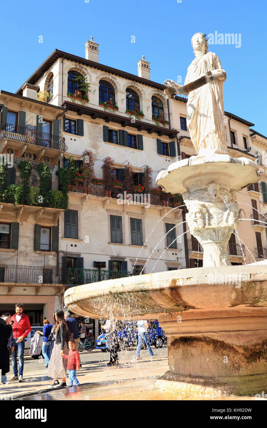Verona, Italy. Fountain of Piazza delle Erbe Stock Photo