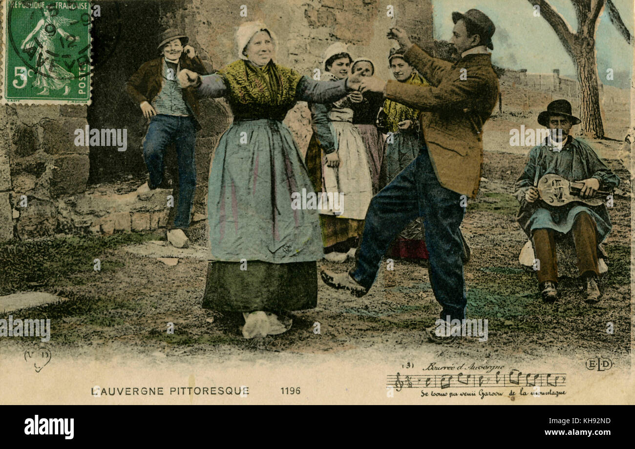 Dancing a bourrée in Auvergne, France. Early 20th century. From French postcard series: 'L'Auvergne Pittoresque' ['Picturesque Auvergne']. Stock Photo