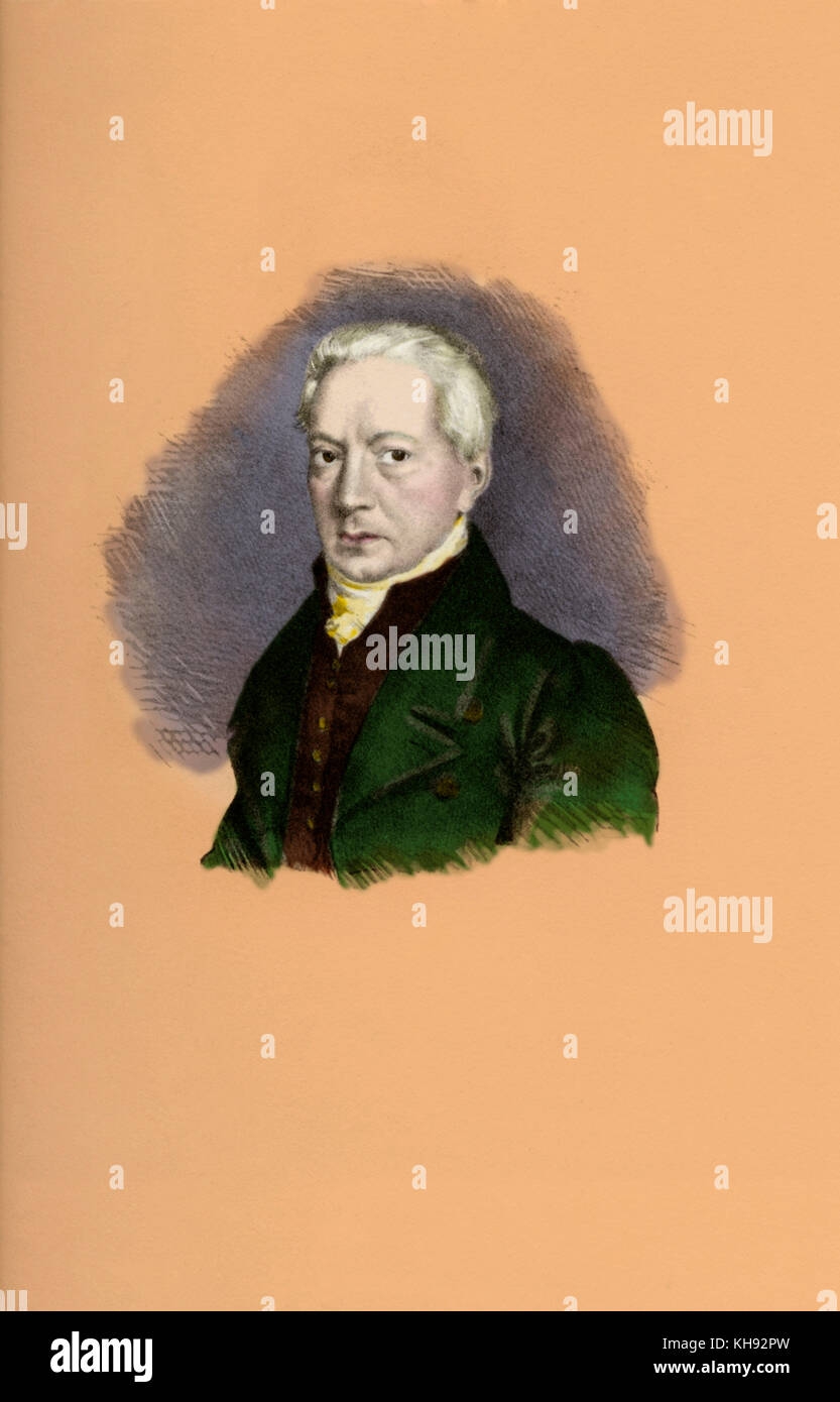 Adalbert Gyrowetz - portrait from lithograph by Joseph Kriehuber, 1828. Bohemian (Czech) composer of the Vienna Imperial Opera. Also known as Vojtech Matyáš Jírovec. 1963 - 1850. Chopin connection. Stock Photo