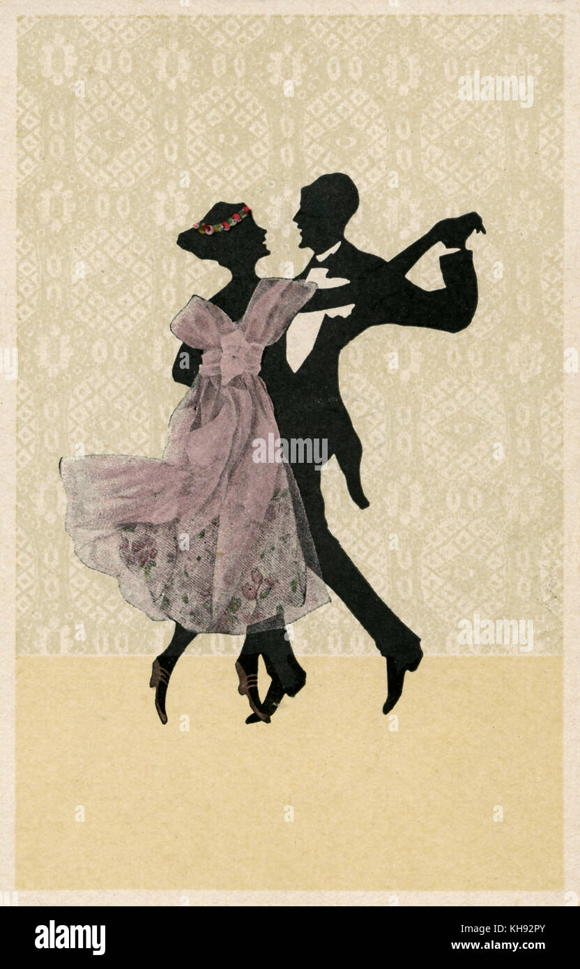 Couple dancing - silhouette on German postcard. Early 20th century. Stock Photo
