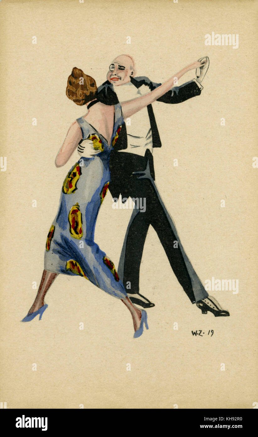 Couple dancing - illustration on German postcard. Early 20th centur (c. 1919?). Stock Photo