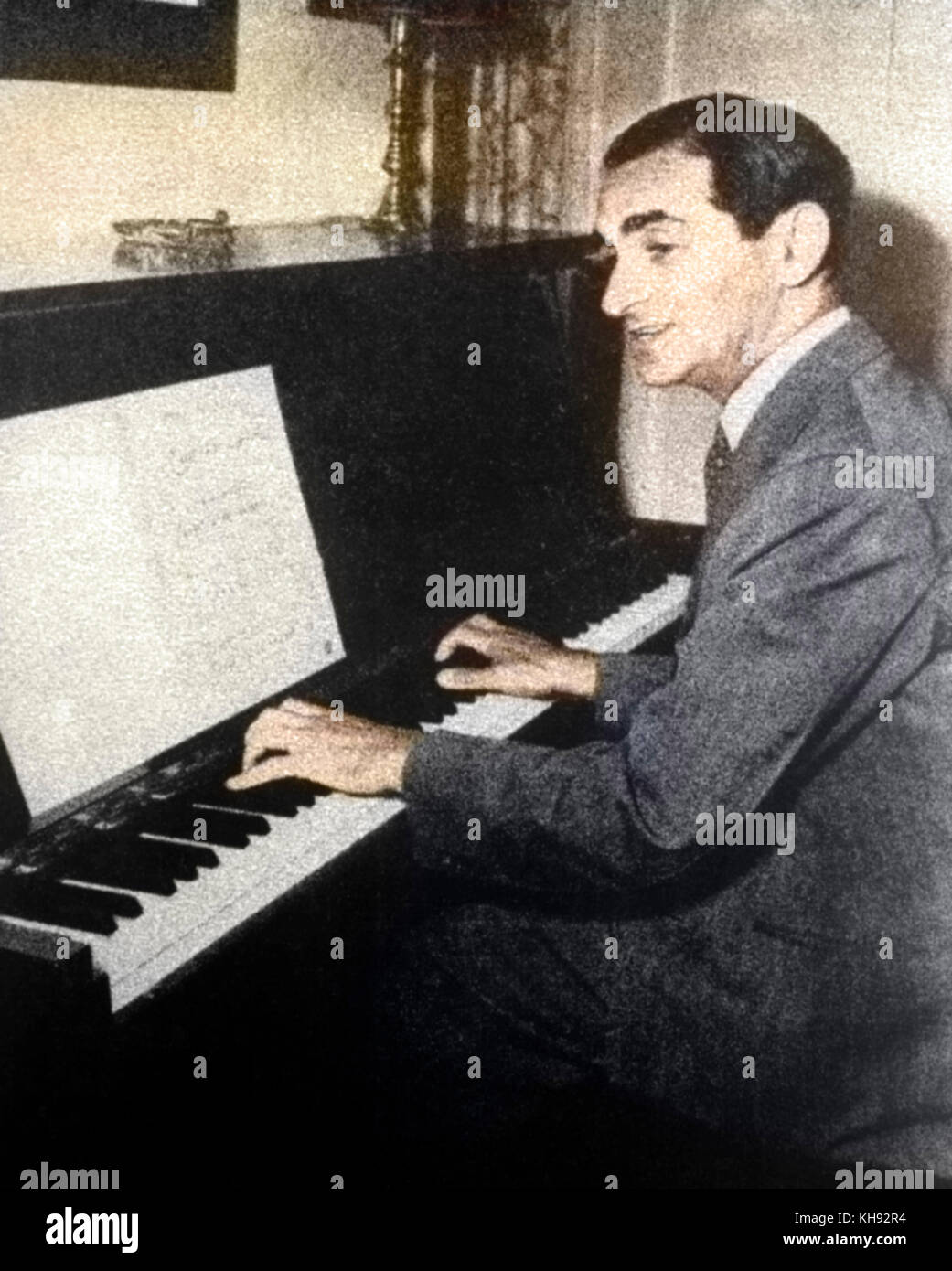 Irving Berlin - portrait of the American composer at the piano 11 May 1888 - 22 November 1989. Stock Photo