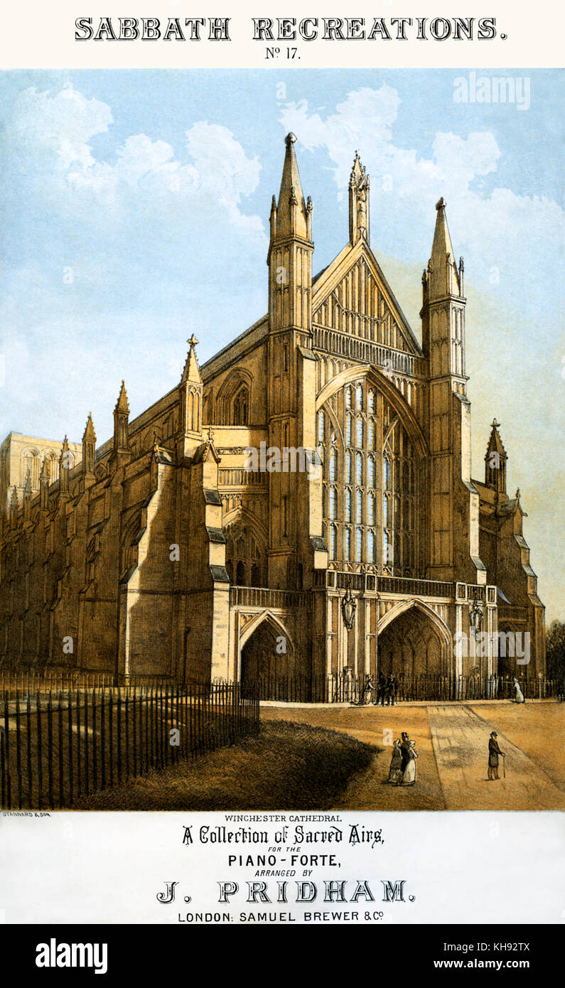 Sabbath Recreations No. 17 - collection of sacred airs for the piano-forte arranged by J. Pridham. Shown: Winchester Cathedral. Published by Samuel Brewer & Co., London. C. 1880. Stock Photo