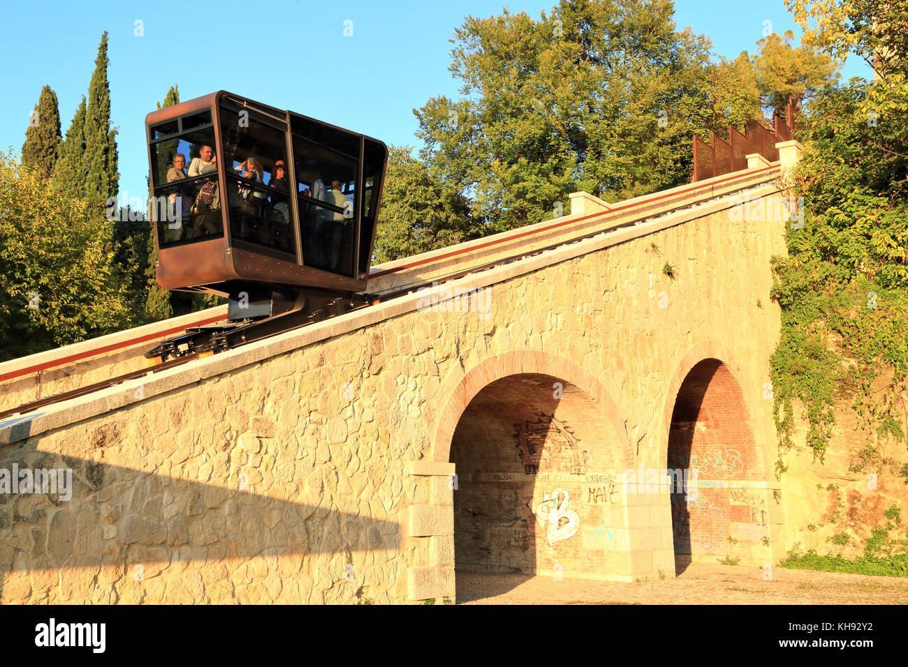 The funicular of Verona - Funicolare di Castel San Pietro Stock Photo