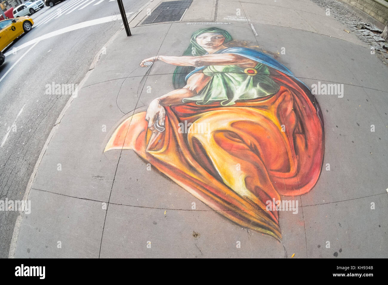 Chalk street art  on the sidewalk , Fifth Avenue, Manhattan, New York City United States of America. Stock Photo