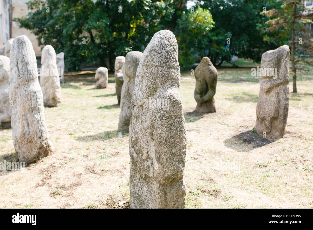 Scythian Anthropomorphic stone sculptures in Berdyansk, Ukraine Stock Photo