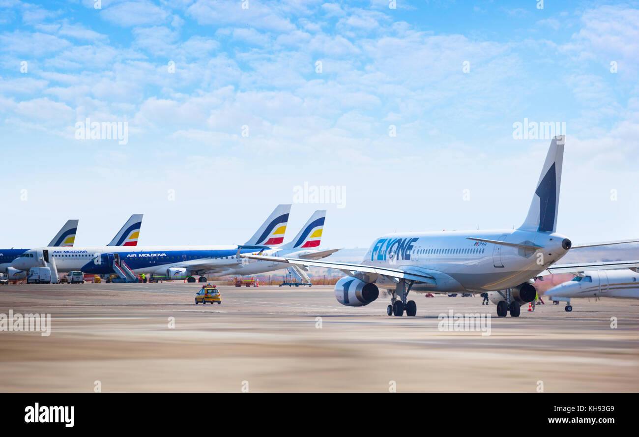 Chisinau, Moldova - November 18, 2016: The Air Moldova aircraft on the runway of the international airport Stock Photo