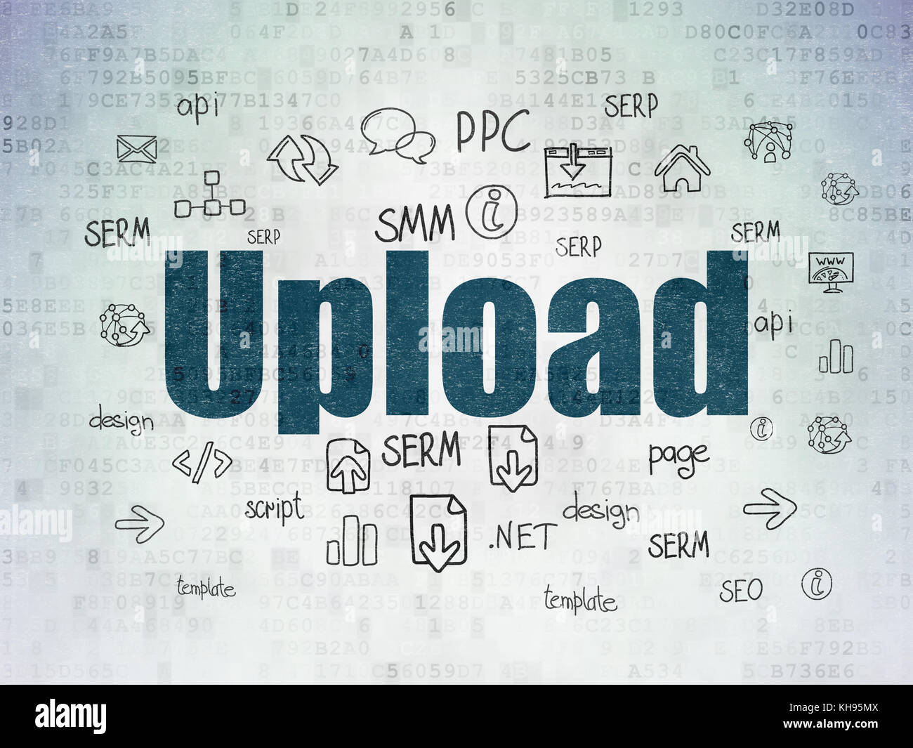 Web development concept: Upload on Digital Data Paper background Stock ...
