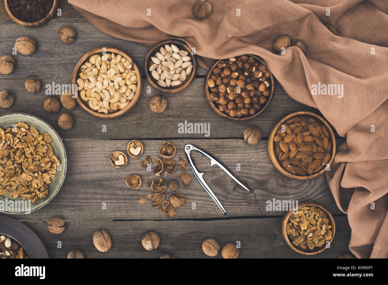various nuts and nutcracker Stock Photo Alamy