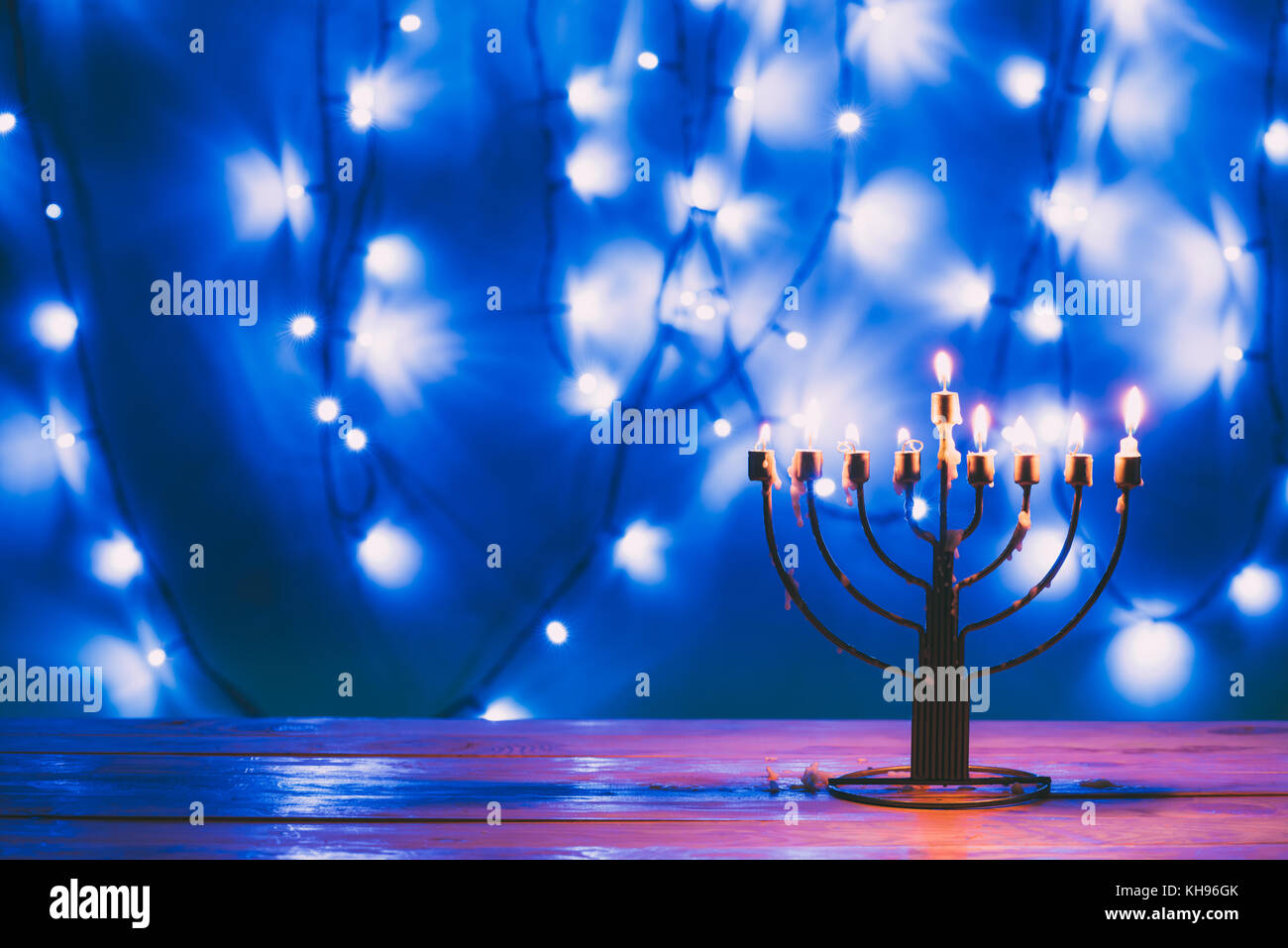 jewish menorah with candles Stock Photo Alamy