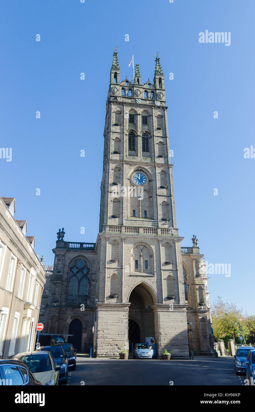Tower of the Collegiate Church of St Mary in Old Square, Warwick, Warwickshire, UK Stock Photo