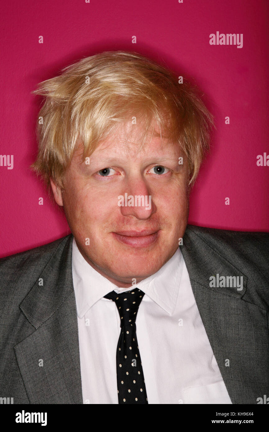 British politician Boris Johnson, portrait with pink background Stock