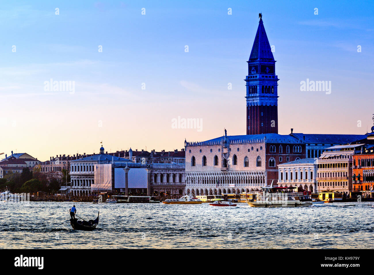 Europe. Italy. Veneto. Venice. Gondola on the Grand Canal front of Dodges palace Stock Photo