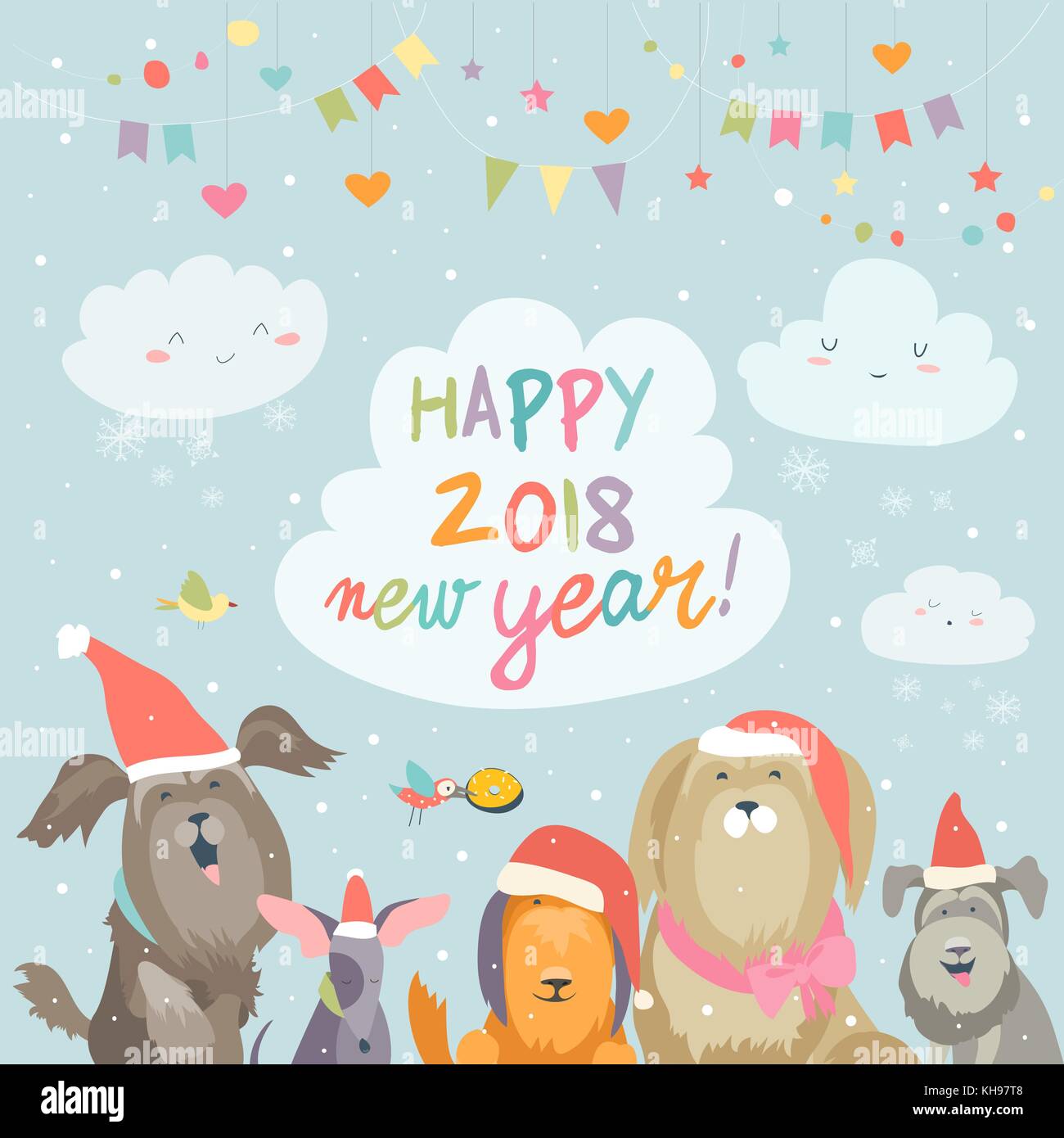 Happy 18 New Year Card Funny Dogs Congratulates On Holiday Stock Vector Image Art Alamy