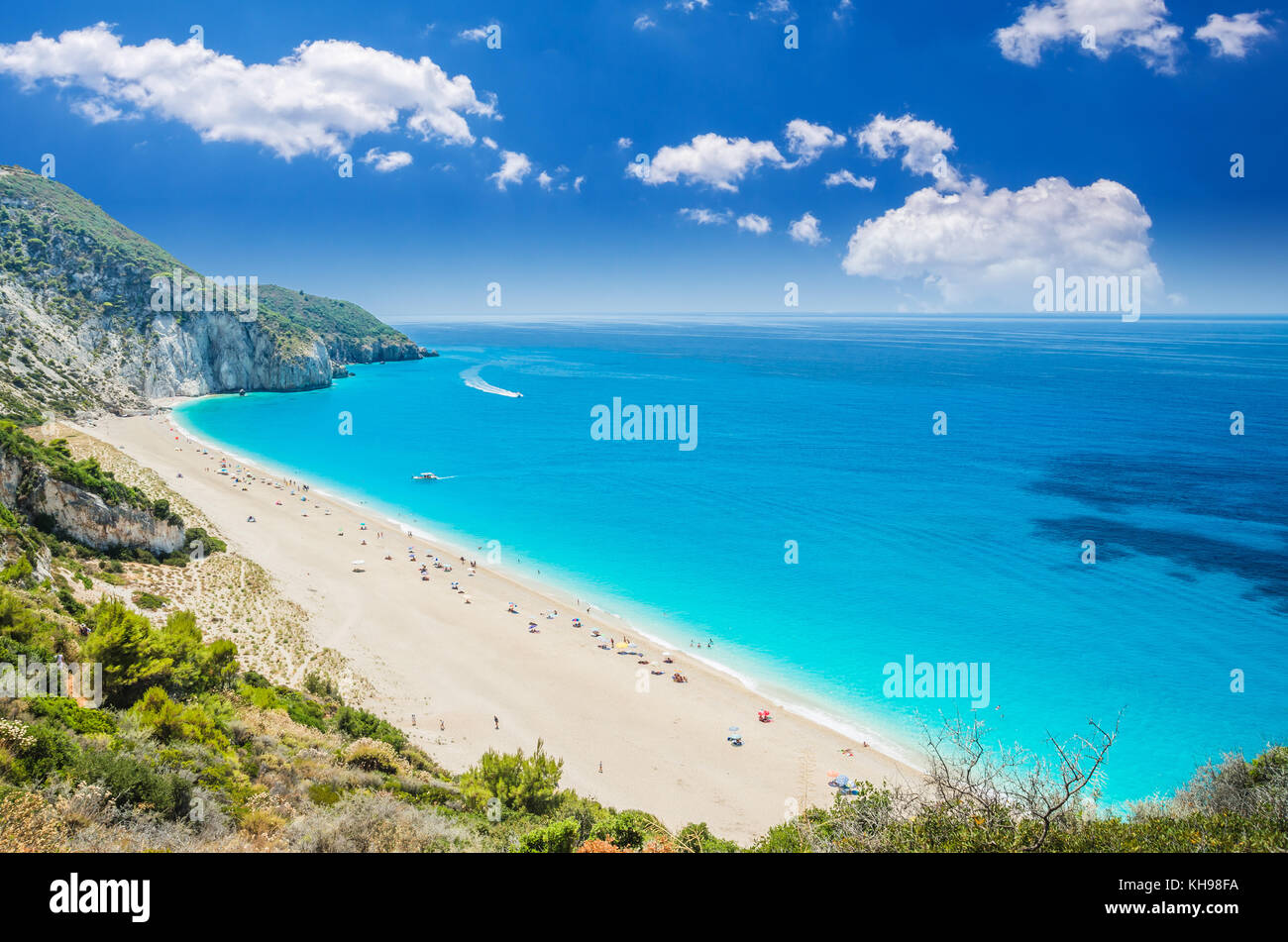Milos beach on Lefkada island, Greece. Milos beach near the Agios Nikitas village on Lefkada, Greece Stock Photo