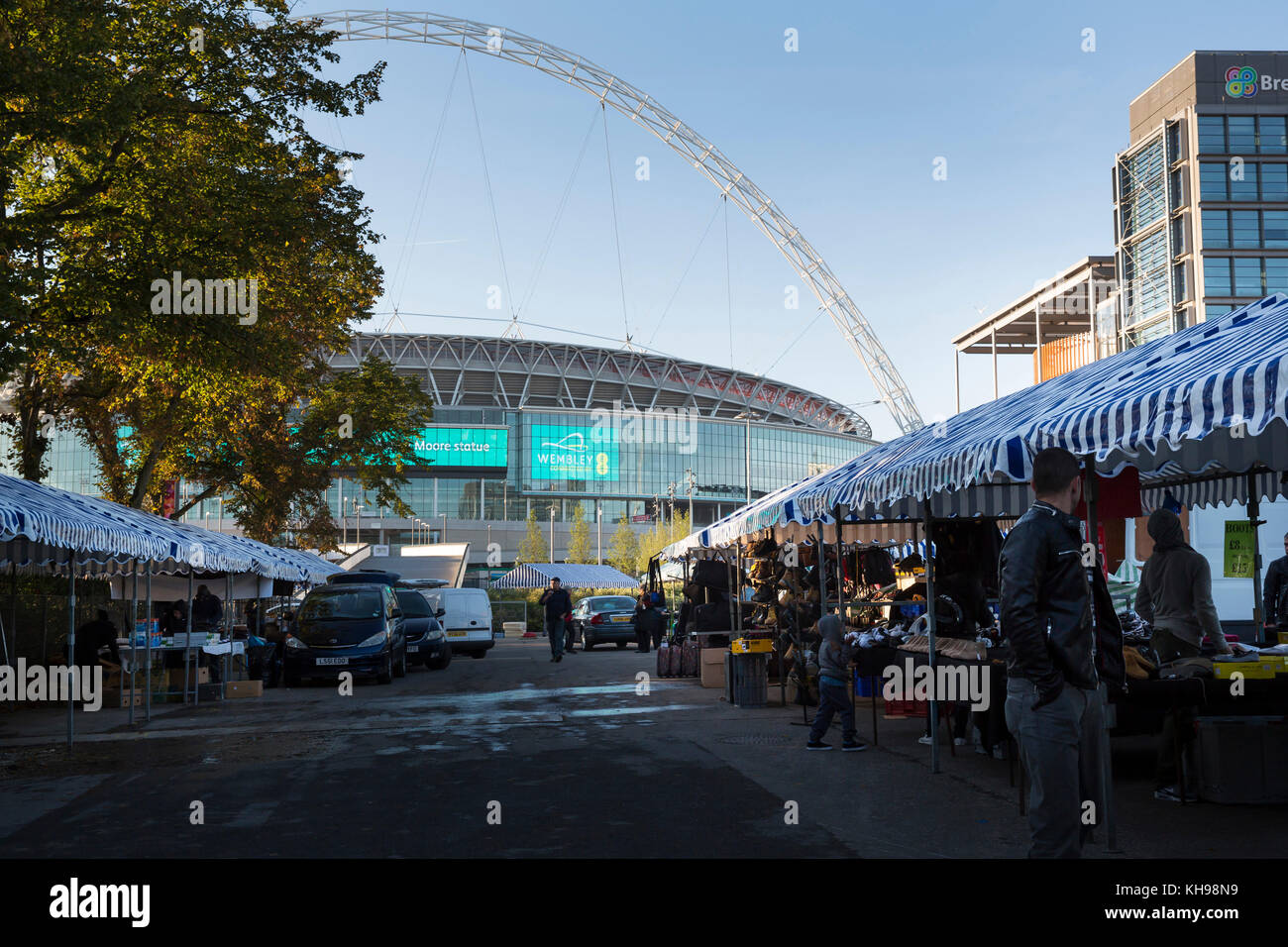 Wembley Market reopens in a new site in front of Wembley Stadium Stock
