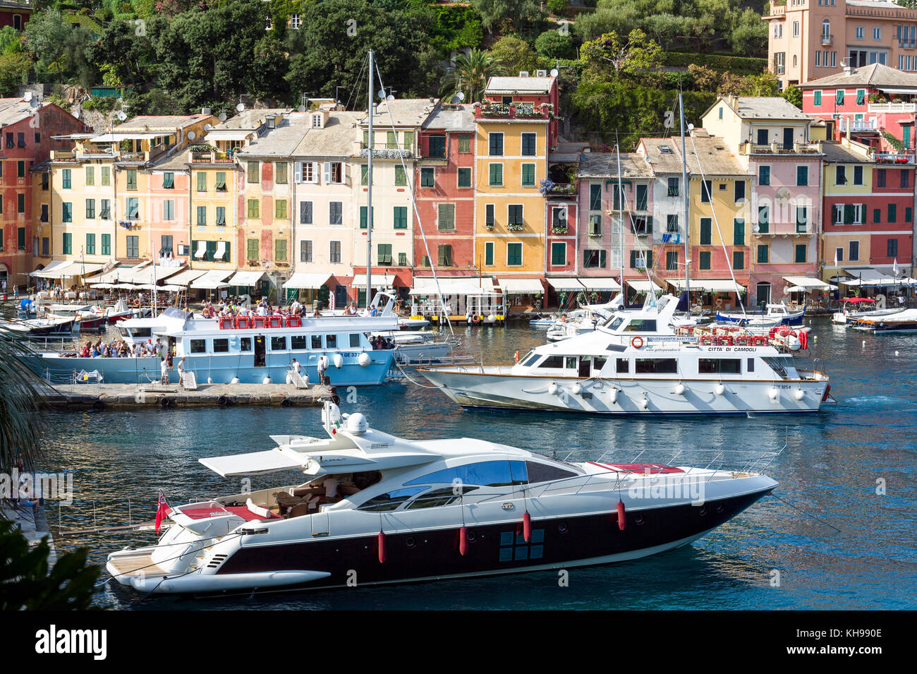 Italie. Ligurie. Golfe de Tigullio, Riviera Italienne. Portofino. Yacht dans le port // Italy