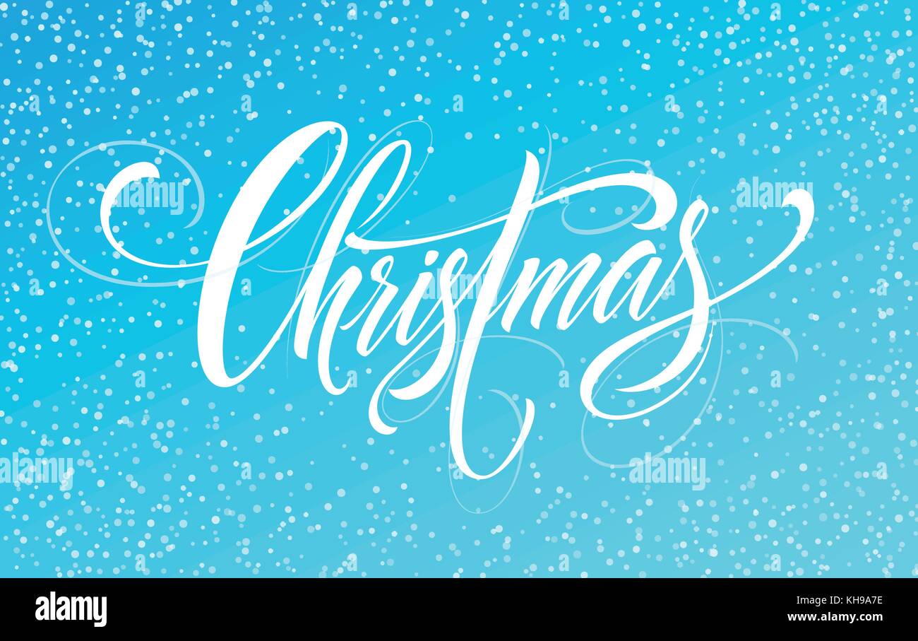 Merry Christmas handwriting script lettering on a bright colored background. Vector illustration Stock Vector