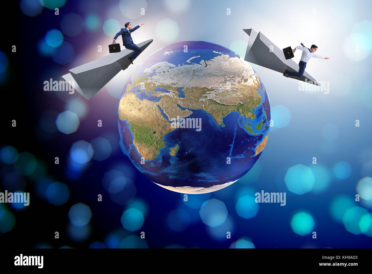 Businessman flying on paper plane in business concept Stock Photo - Alamy