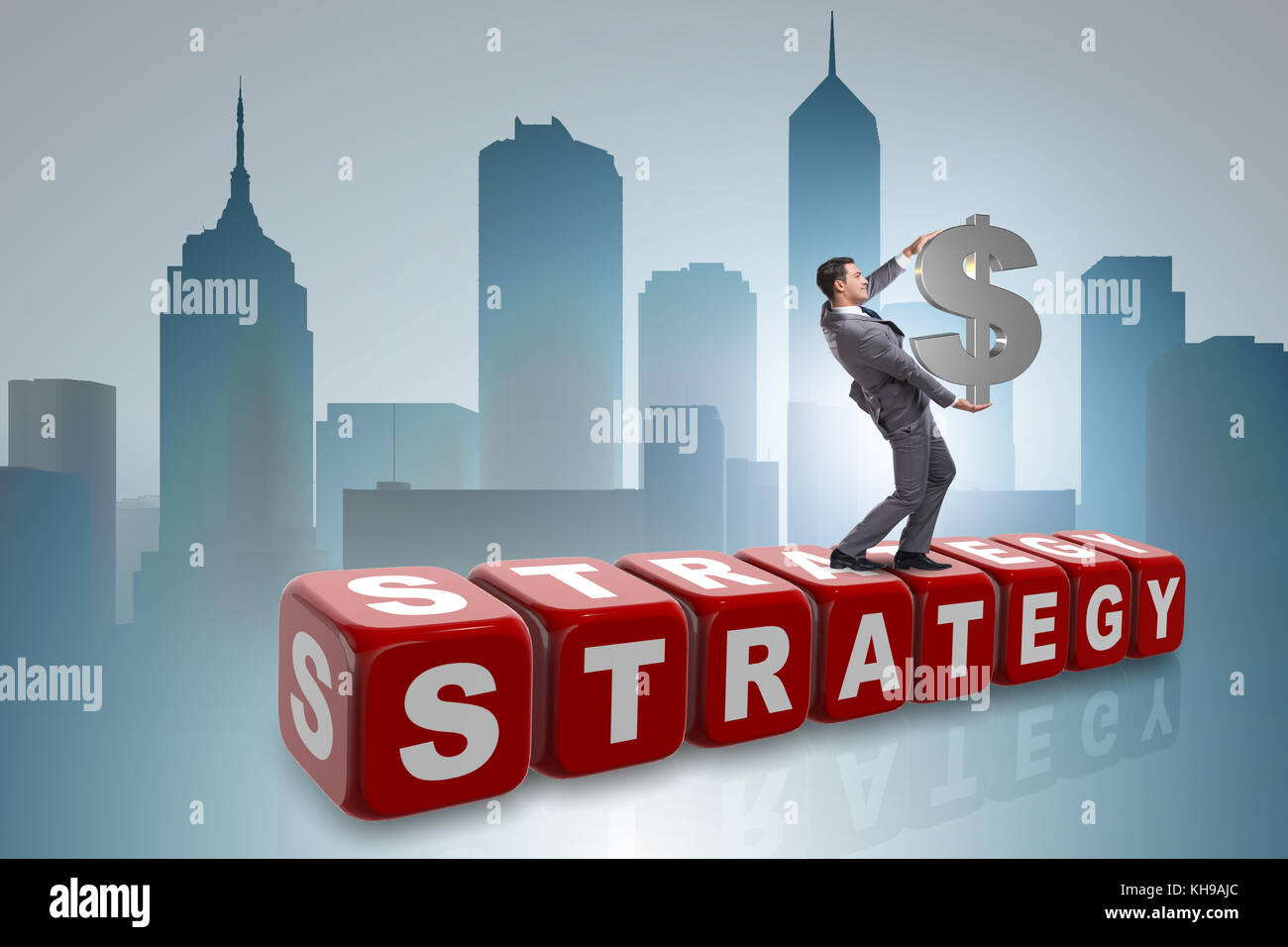 Businessman Holding Dollar Sign In Strategy Concept Stock Photo Alamy