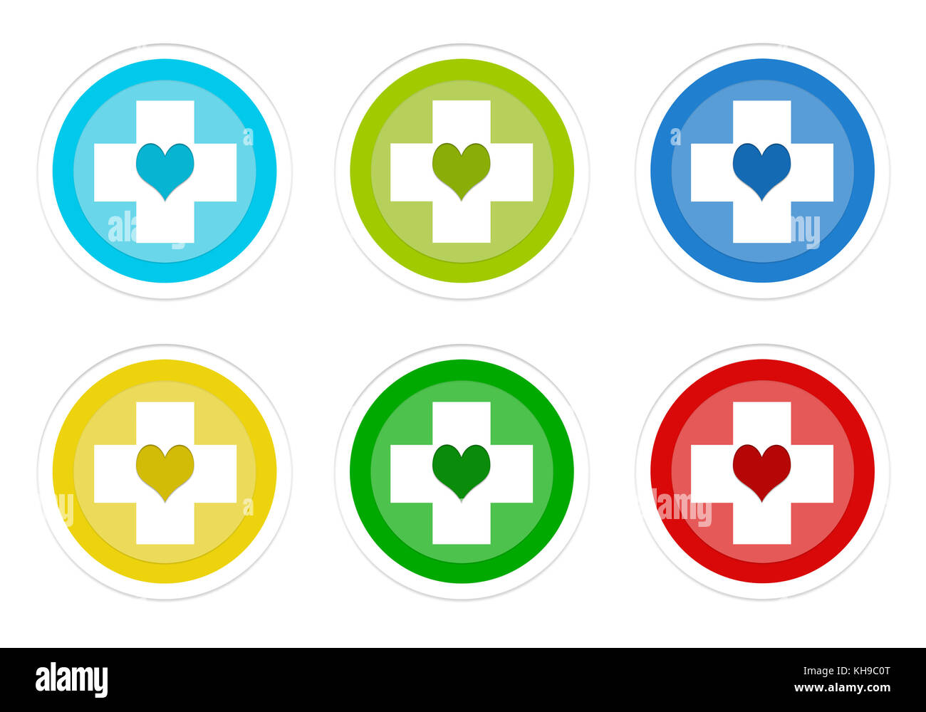 Health Button Color Set of rounded colorful buttons with medical symbol in blue, green ...