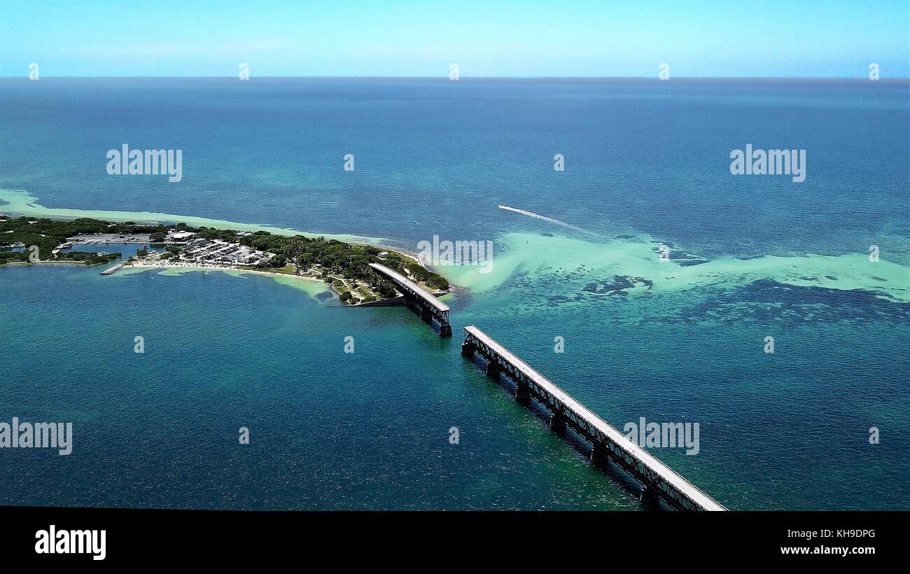Old Bridge aerial view on the way to Key West Florida USA Stock Photo