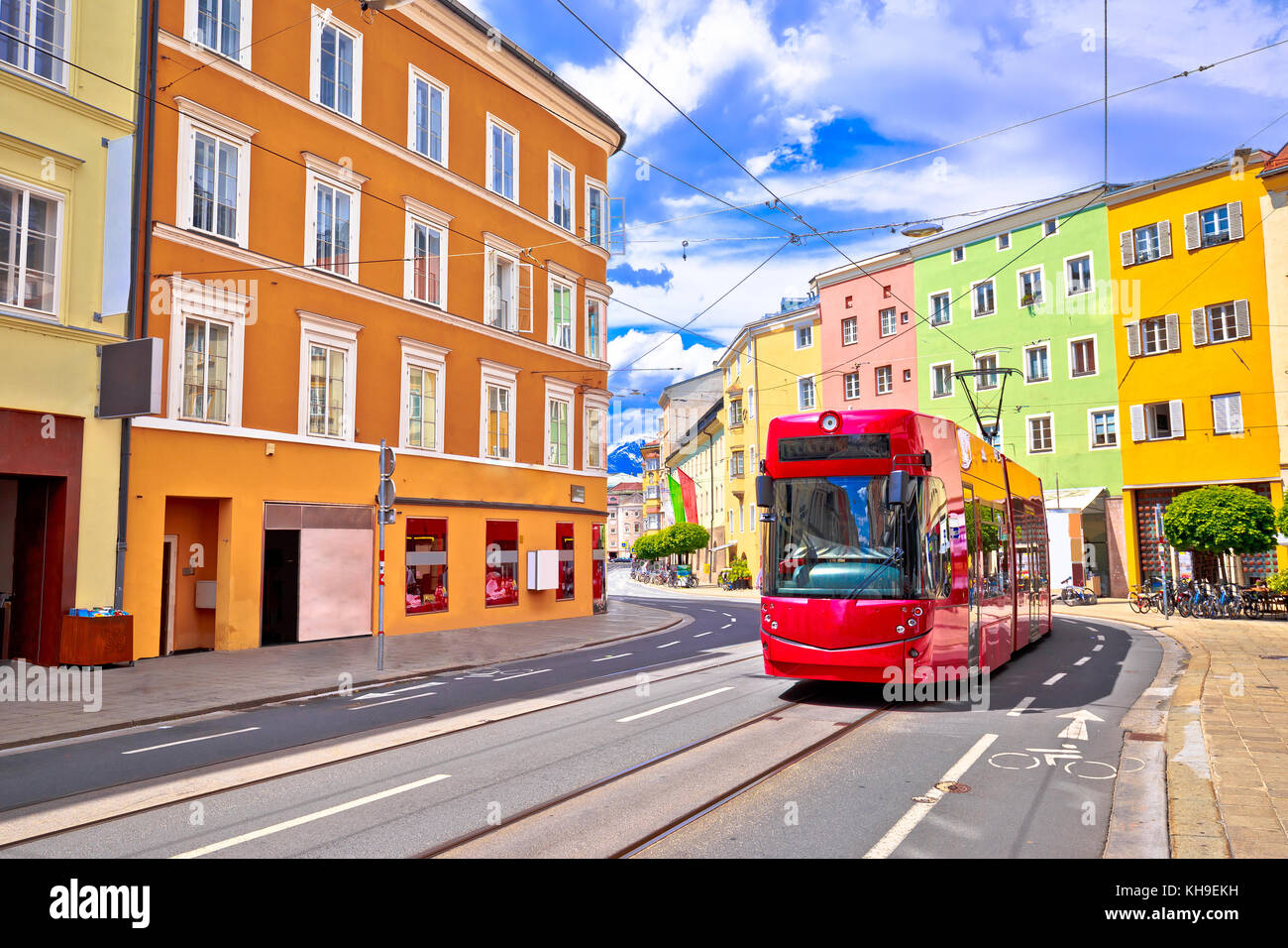 Colorful street of Innsbruck view, alpine city in Tirol, region of Austria Stock Photo